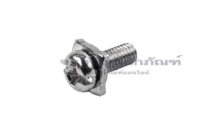 [E] น็อตยึดสายไฟ สแตนเลสชุบนิกเกิ้ล M3x8 mm พร้อมแหวนทรงสี่เหลี่ยม ขนาด 6x6 mm